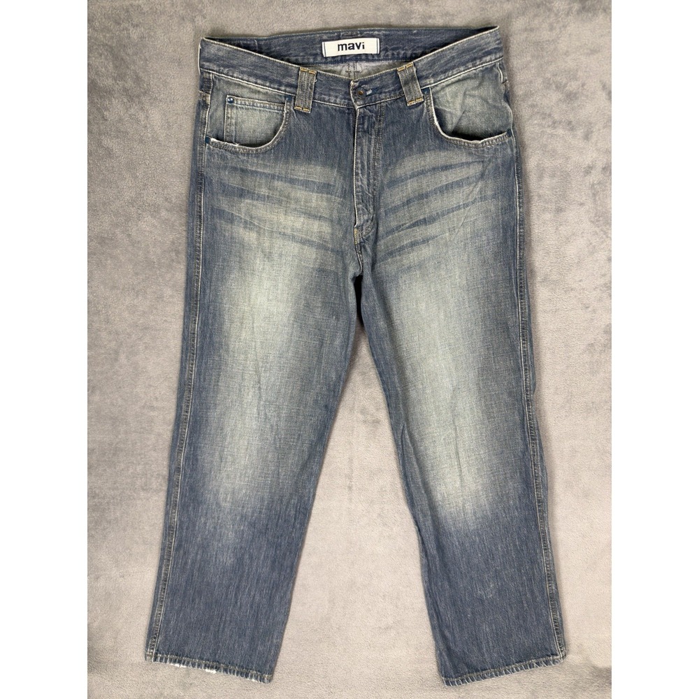Mavi Jeans Mens 34x32 Blue Medium Wash Max Wide Leg Full Zip Relaxed Fit